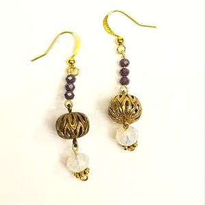 Handmade Purple and Goldtone Earrings